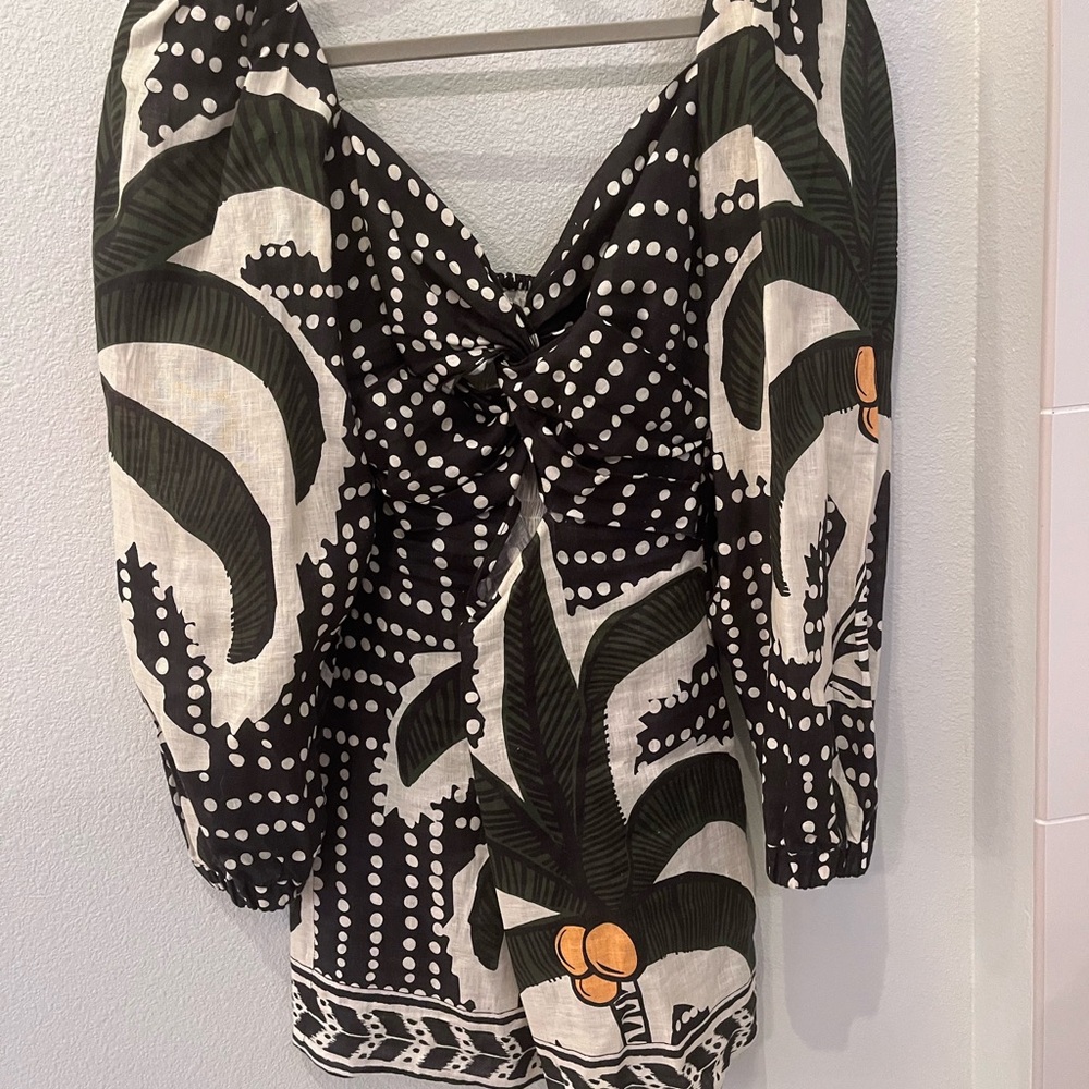 Johanna Ortiz Black and White Graphic Tie Front Mini Dress